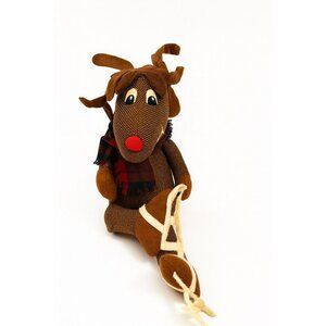 Handmade Polka Dot Reindeer Doll With Plaid Scarf & Felt Accents Brown | Shefl S